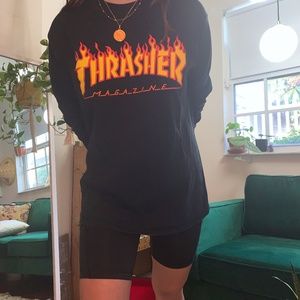 Thrasher Magazine Flames Black Mens Long Sleeve